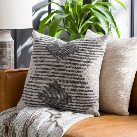 Lewis Pillow - 21149 by Surya in medium gray, black. Made from 80% viscose, 20% modal, 100% cotton in a eclectic & global style.
