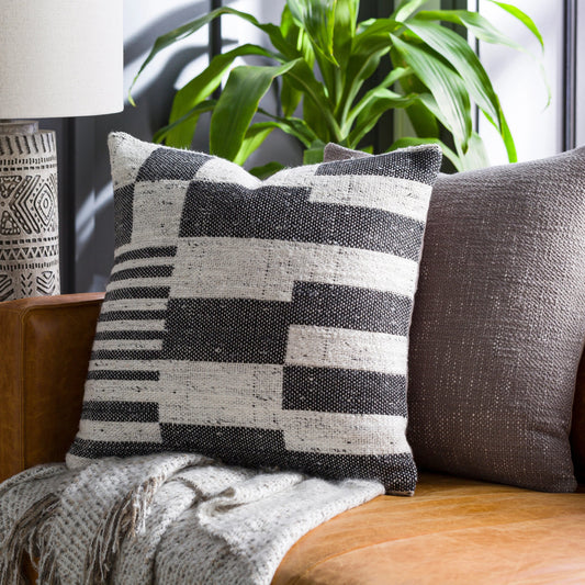 Lewis Pillow - 30371 by Surya in charcoal, cream. Made from 80% viscose, 20% modal, 100% cotton in a eclectic & global style.