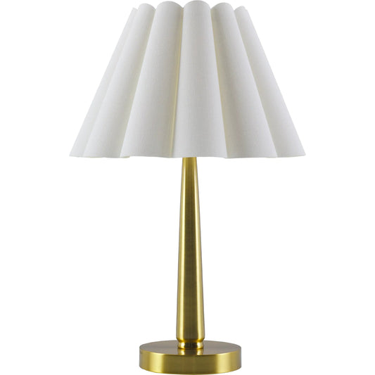 Leynar Accent Table Lamp by Livabliss in brass and plated. Made from iron, linen, polystyrene in a modern style.