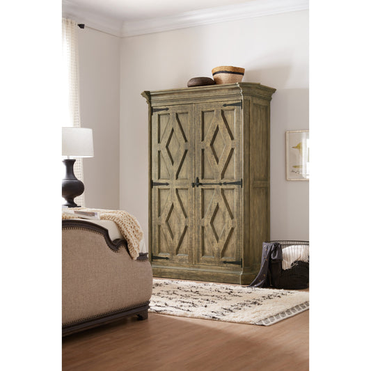 La Grange Mt. Maria Wardrobe by Hooker Furniture in barn wood. Made from pecky hickory veneer, mirror in a traditional style.