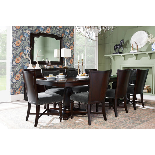 Revival Dual Pedestal Dining Table by A.R.T. Furniture in napa mahogany. Made from rubberwood solids, quarter mahogany veneer, resin in a traditional style.