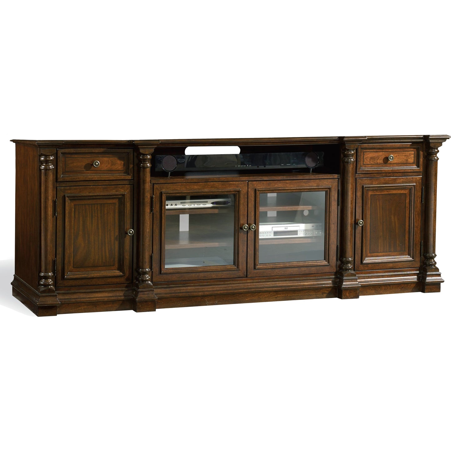 001 SI-1749108 | Primary Silo | Leesburg Entertainment Console by Hooker Furniture in mahogany. Made from mahogany veneers in a traditional style.