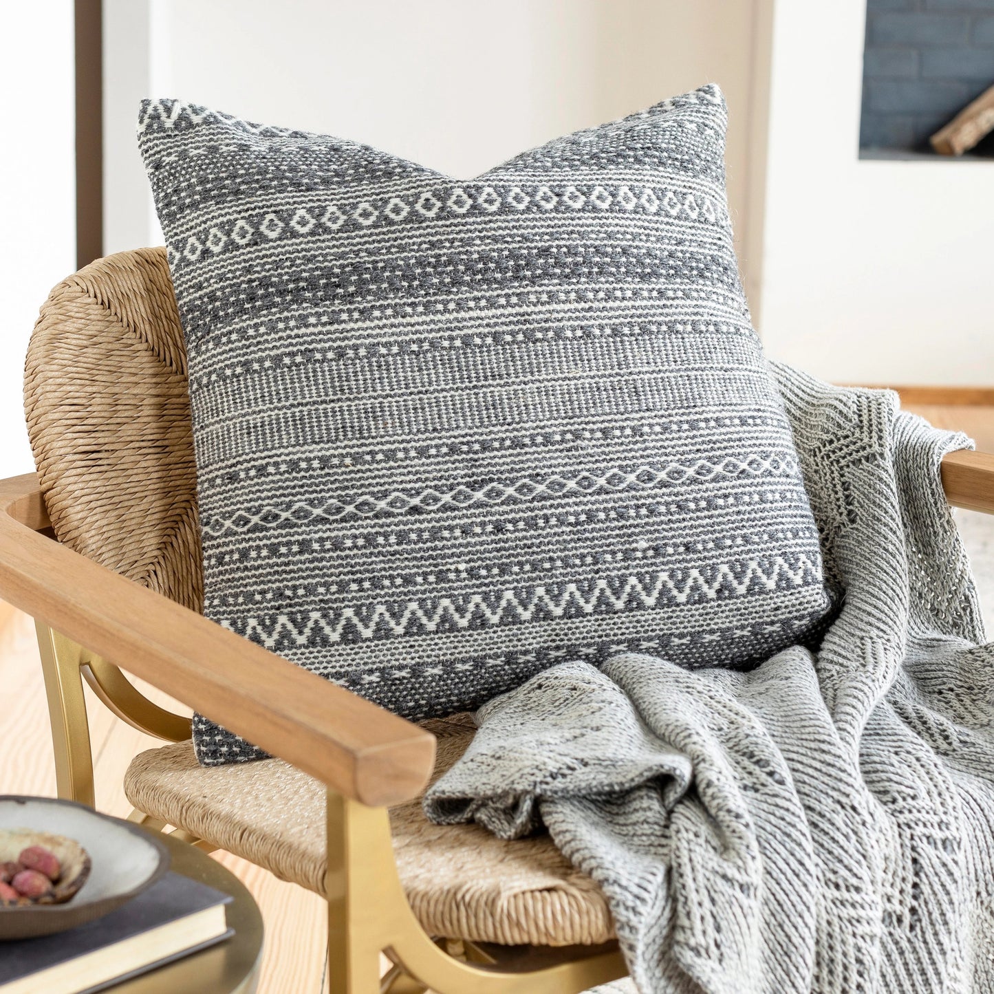 003 S-348236,S-348237 | Lifestyle | Leif Pillow - 32604 by Livabliss in charcoal, white. Made from 80% wool, 20% cotton, 100% cotton in a eclectic & global style.