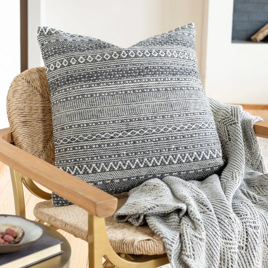 Leif Pillow - 32604 by Livabliss in charcoal, white. Made from 80% wool, 20% cotton, 100% cotton in a eclectic & global style.