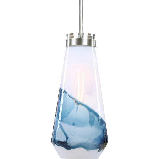 Windswept Mini Pendant by Uttermost in blue. Made from steel, glass, crystal in a modern style.