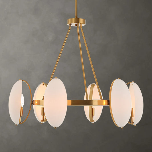 Oviform 6 Light Round Chandelier by Uttermost in brass. Made from steel, glass in a modern style.