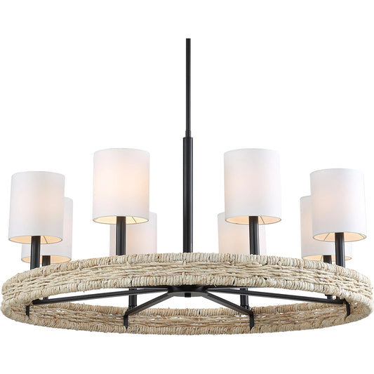 Faiyam 8 Light Rattan Chandelier by Uttermost in dark bronze. Made from steel, rattan, fabric in a rustic style.