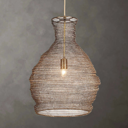 Murmur Woven 1 Light Pendant by Uttermost in brass. Made from iron in a rustic style.