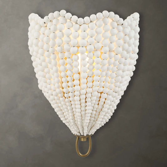 Biddeford 1 Light Beaded Sconce by Uttermost in gold, white. Made from iron l, wood bead in a modern style.