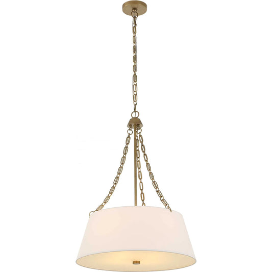 Andalucia 4 Light Drum Pendant by Uttermost in gold. Made from iron, white linen, glass in a transitional style.