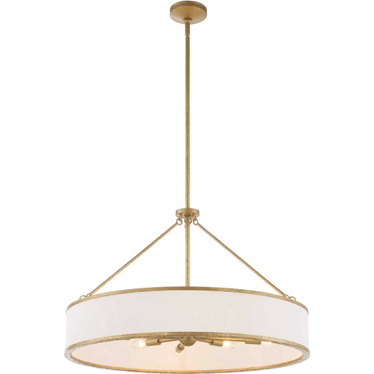 Algiers 8 Light Drum Pendant by Uttermost in gold. Made from iron, fabric in a transitional style.