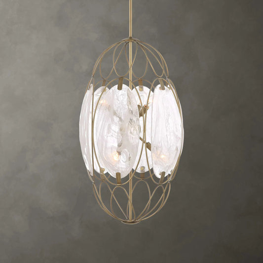 Valencia 6 Light Glass Panel Pendant by Uttermost in gold. Made from iron, glass in a traditional style.