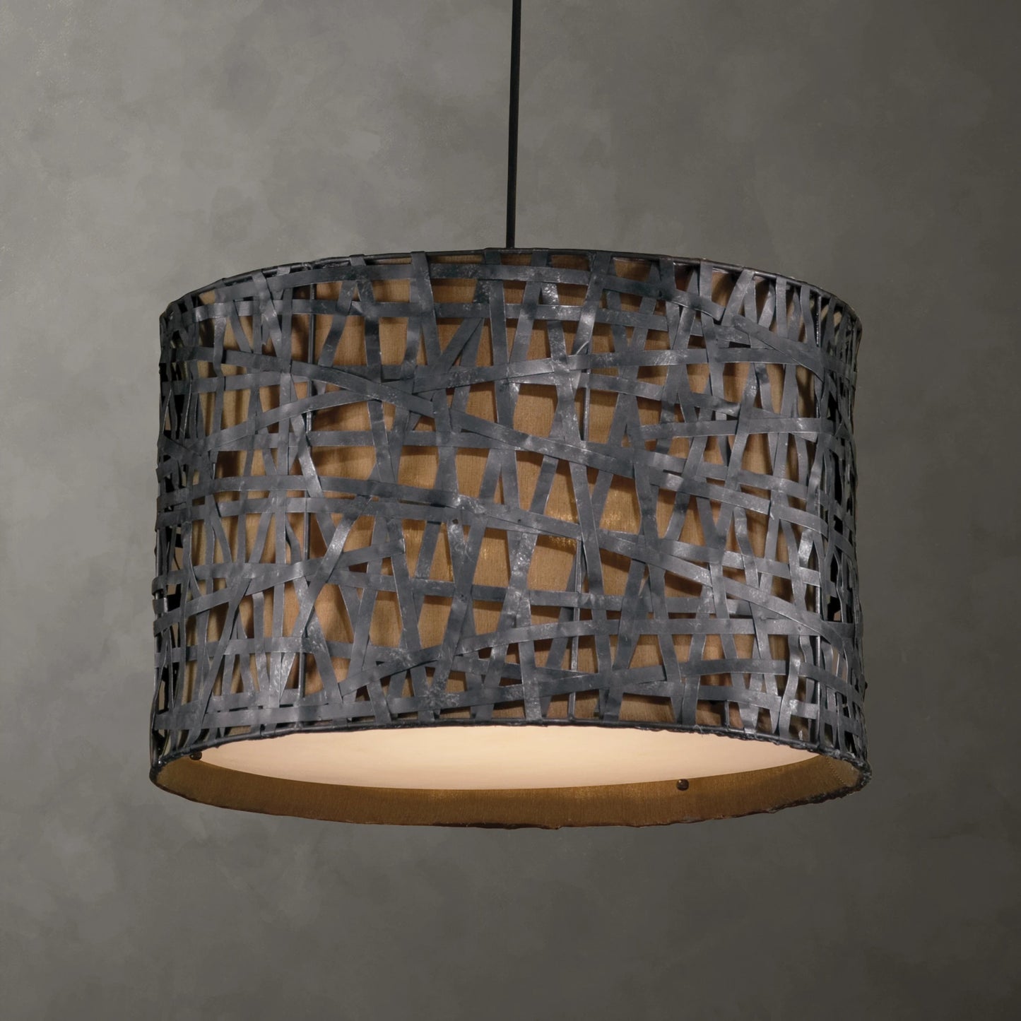 004 S-252622 | Lifestyle | Alita Drum Pendant by Uttermost in black. Made from metal, fabric in a modern style.