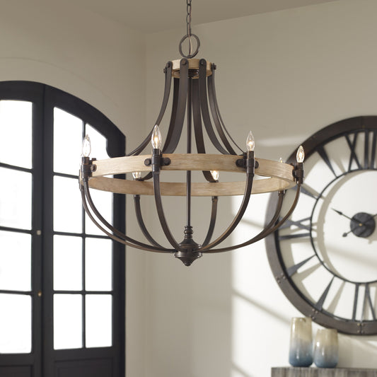 Dubois Chandelier by Uttermost. Made from steel, oak in a rustic style.