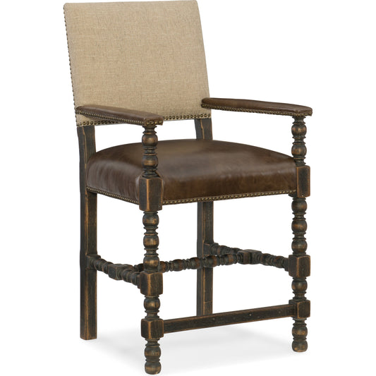 Comfort Counter Stool by Hooker Furniture in brown and anthracite black. Made from fabric, leather in a traditional style.