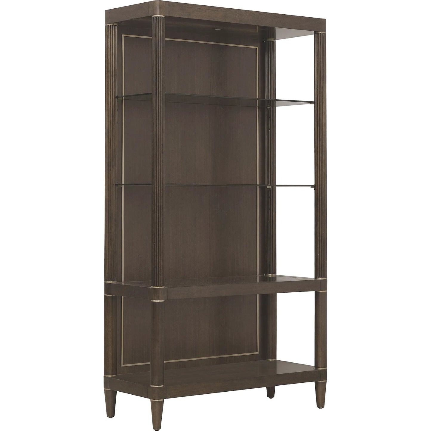 001 SI-2449357 | Primary Silo | Asher Park Open Shelf Etagere by Pulaski Furniture in piano brown. Made from eucalyptus veneers in a unique style.