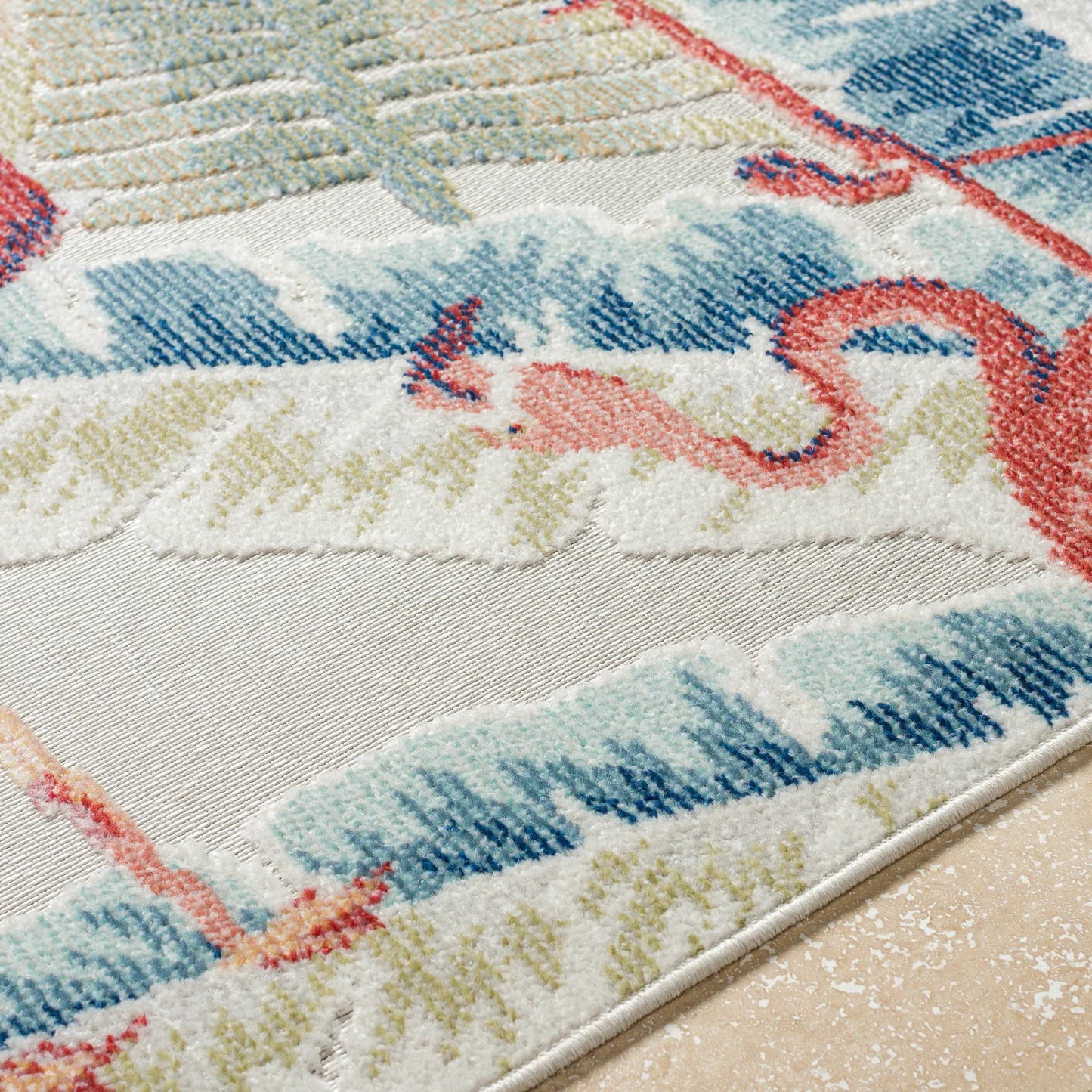 004 SI-2054017,SI-2054018,SI-2054019,SI-2054020 | Closeup | Lakeside Rug - 500193 by Livabliss in light slate, cream, olive, blue, rust, dark brown. Made from face: 100% polypropylene, warp: 100% polypropylene in a unique style.