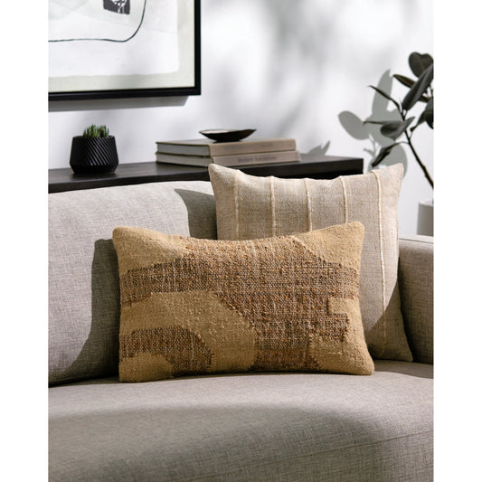 Luke Accent Pillow - 487404 by Surya in beige, sandstone, burnt sienna, tawny, camel. Made from jute, wool, cotton in a modern style.