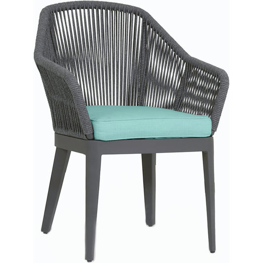 Milano Outdoor Dining Chair by Sunset West in slate. Made from olefin rope in a coastal style.