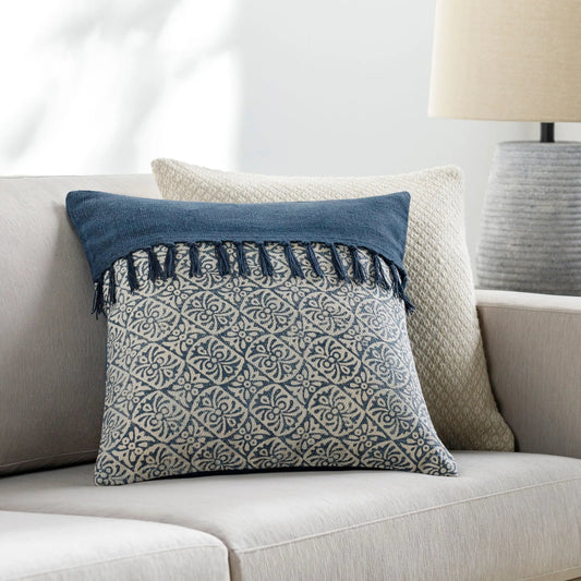 Lola Pillow - 6614 by Livabliss in ivory, slate, navy. Made from 100% cotton in a eclectic & global style.