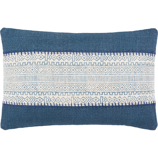 Lola Pillow - 18794 by Livabliss in cream, pale blue, navy. Made from 100% cotton in a eclectic & global style.