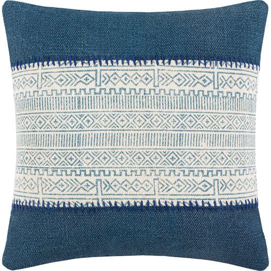 Lola Pillow - 18794 by Livabliss in cream, pale blue, navy. Made from 100% cotton in a eclectic & global style.