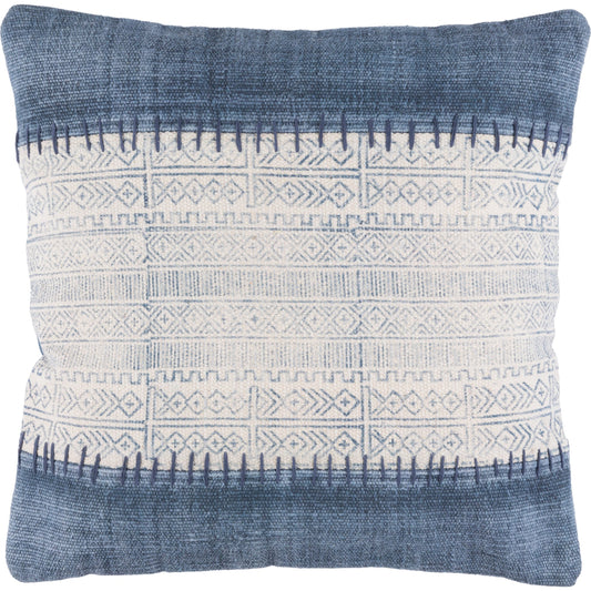 Lola Pillow - 18794 by Livabliss in cream, pale blue, navy. Made from 100% cotton in a eclectic & global style.