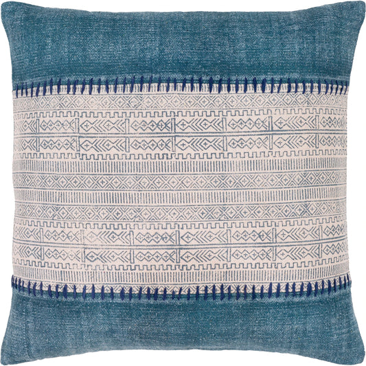 Lola Pillow - 14293 by Surya in pale blue, cream, navy. Made from 100% cotton in a eclectic & global style.