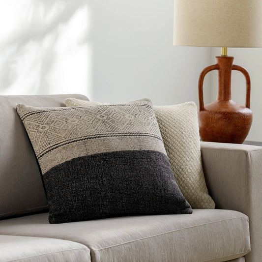 Lola Pillow - 22141 by Livabliss in black, cream. Made from 100% cotton in a eclectic & global style.
