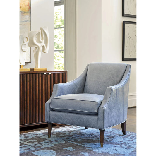 Kerney Leather Chair by Lexington in blue, aqua and brown. Made from walnut, leather in a unique style.