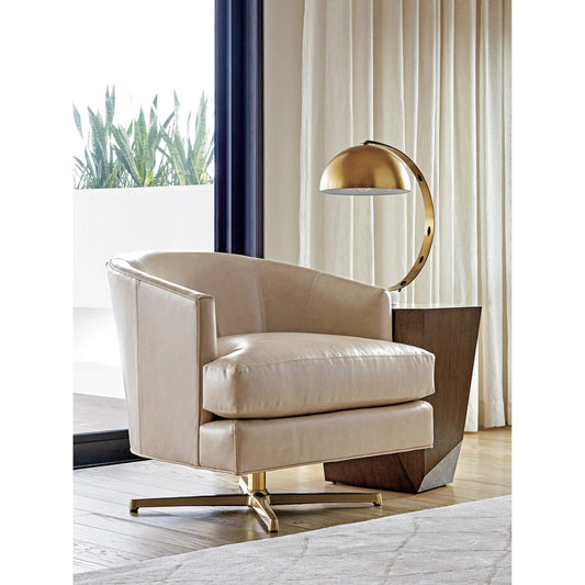 Graves Leather Swivel Chair by Lexington in beige, tan and brass. Made from oak, leather, metal in a unique style.