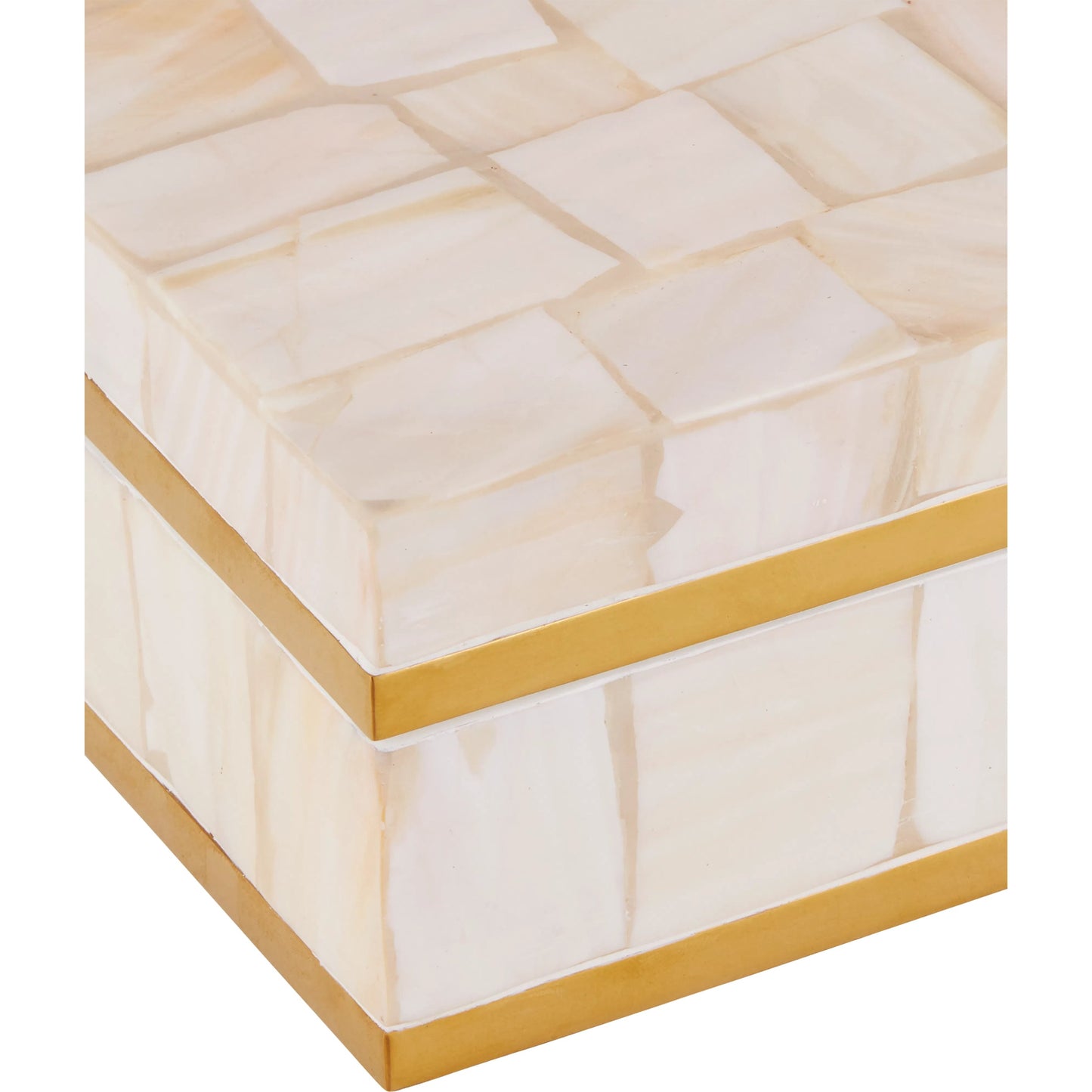 002 SI-2191684 | Additional Silo | Casey Mother-Of-Pearl Box by Currey and Company in natural, white, polished brass. Made from mother of pearl, engineered wood, brass in a modern style.
