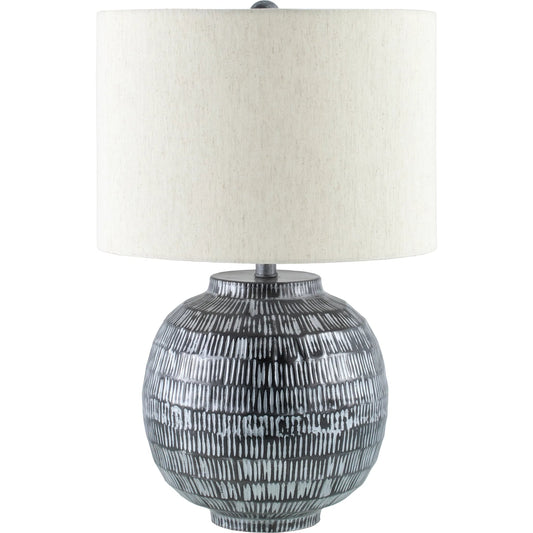 Lomo Accent Table Lamp 592011 by Surya in black, beige, white and antiquedpainted. Made from iron, cotton, metal, mango wood in a modern style.
