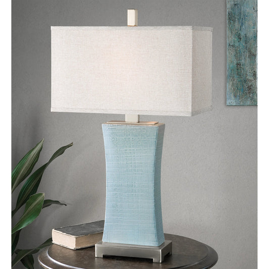 Cantarana Table Lamp by Uttermost in gray. Made from ceramic, metal, fabric in a modern style.