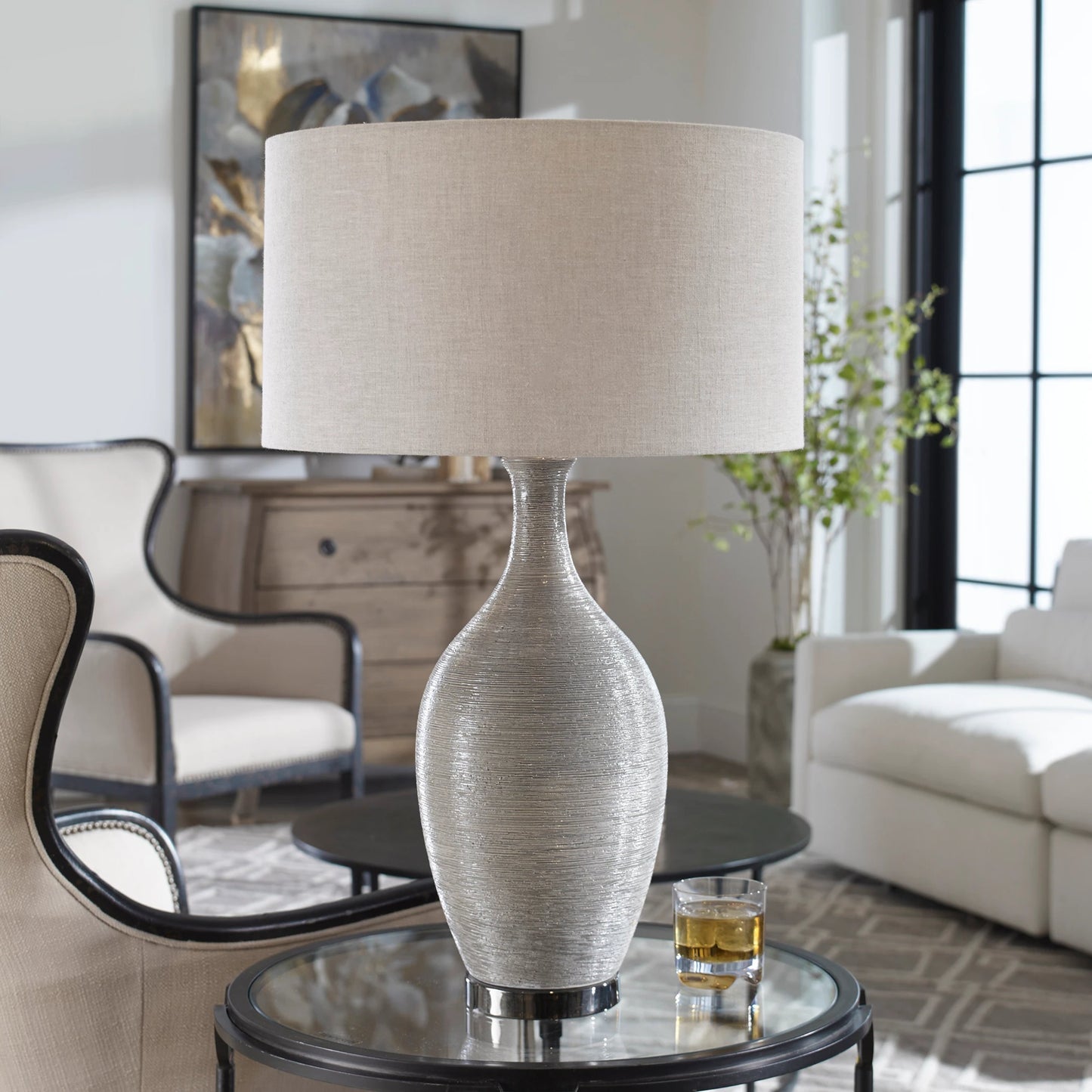 003 S-253612 | Lifestyle | Dinah Table Lamp by Uttermost in gray. Made from ceramic, iron in a modern style.