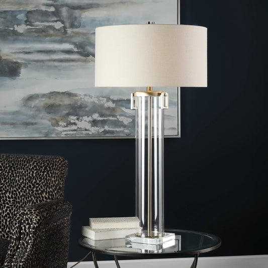 Monette Tall Cylinder Lamp by Uttermost. Made from steel, crystal, acrylic in a modern style.