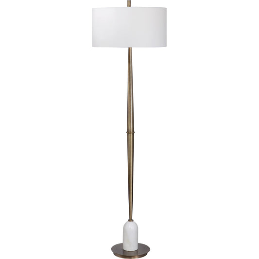 Minette Floor Lamp by Uttermost in antique brass. Made from steel, marble, fabric in a modern style.