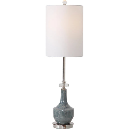 Piers Buffet Lamp by Uttermost in blue. Made from steel, crystal, k9ceramic, fabric in a transitional style.