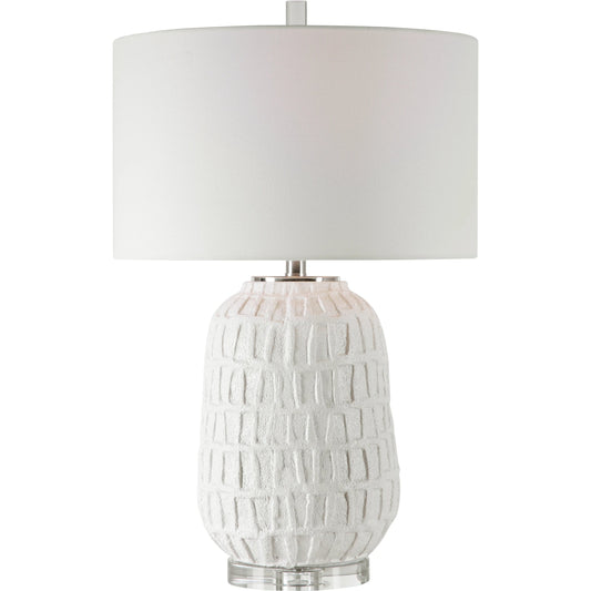Caelina Textured Table Lamp by Uttermost in white. Made from steel, ceramic, crystal, fabric in a modern style.