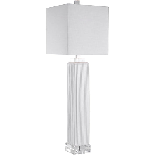 Bennett Buffet Lamp by Uttermost in white. Made from ceramic, fabric, iron, crystal in a transitional style.