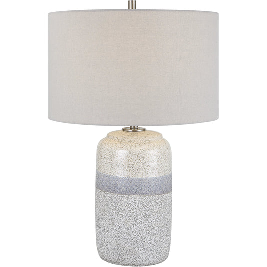 Pinpoint Specked Table Lamp by Uttermost in nickel. Made from steel, ceramic, fabric in a modern style.