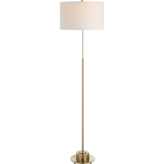 Prominence Floor Lamp by Uttermost in antique brass. Made from metal, fabric in a modern style.