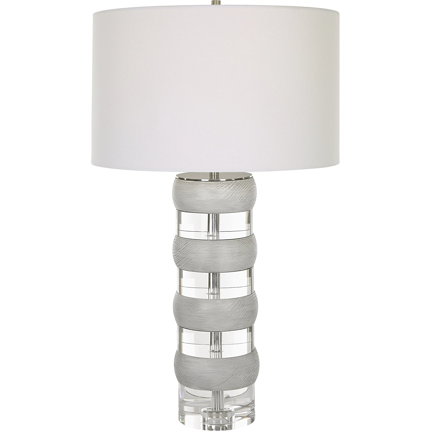 001 SI-1981438 | Primary Silo | Band Together Table Lamp by Uttermost in bleach wood, nickel. Made from crystal, wood, iron, fabric in a modern style.