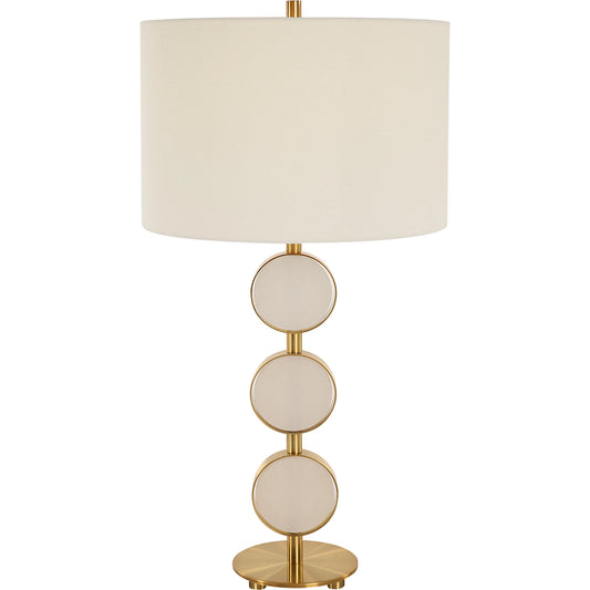 Three Rings Table Lamp by Uttermost in brass. Made from metal, alabaster, fabric in a modern style.