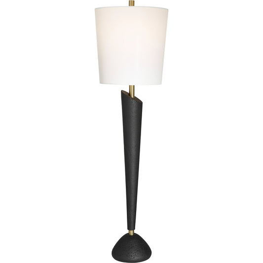Cypher Modern Buffet Lamp by Uttermost in brass. Made from steel, rice stone, resin, fabric in a modern style.