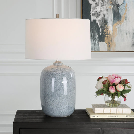 Jubilee Table Lamp by Uttermost in sky blue, cobalt. Made from steel, ceramic, fabric in a modern style.