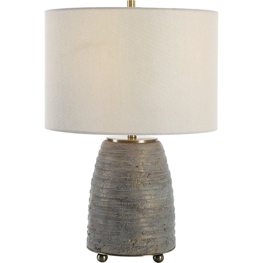 Gorda Ceramic Table Lamp by Uttermost in bronze. Made from steel, ceramic, fabric in a modern style.