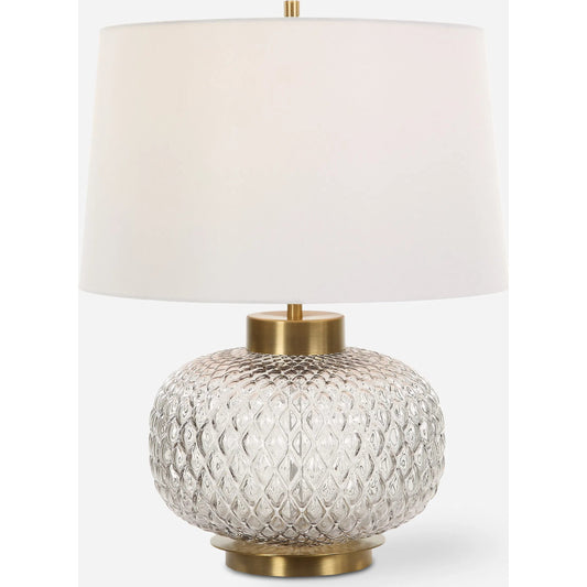 Estelle Glass Table Lamp by Uttermost in brass. Made from glass, iron, fabric in a transitional style.