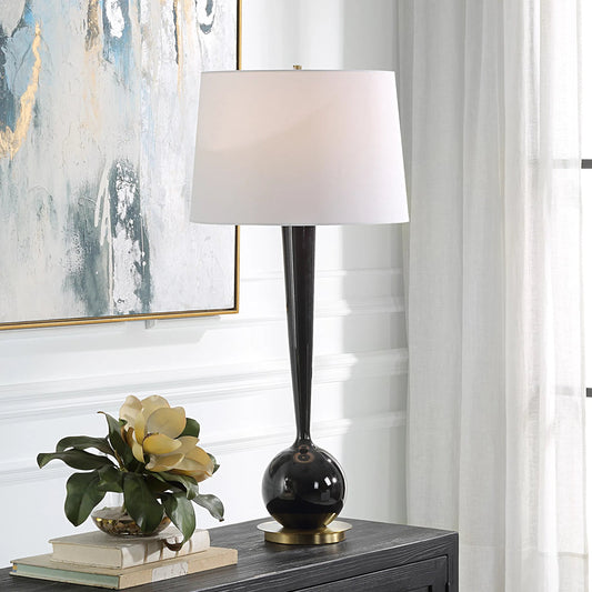 Brielle Polished Table Lamp by Uttermost in brass. Made from ceramic, iron, fabric in a modern style.