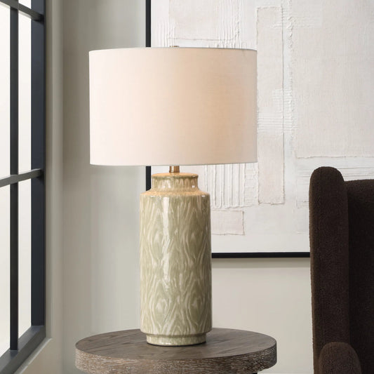 Laurel Sage Ceramic Table Lamp by Uttermost in white. Made from ceramic, fabric, metal in a eclectic & global style.